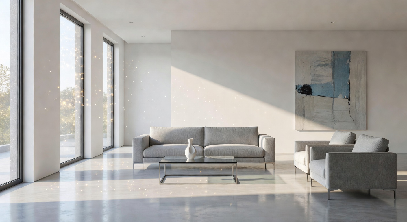 Bright and sparkling clean modern living room bathed in natural sunlight